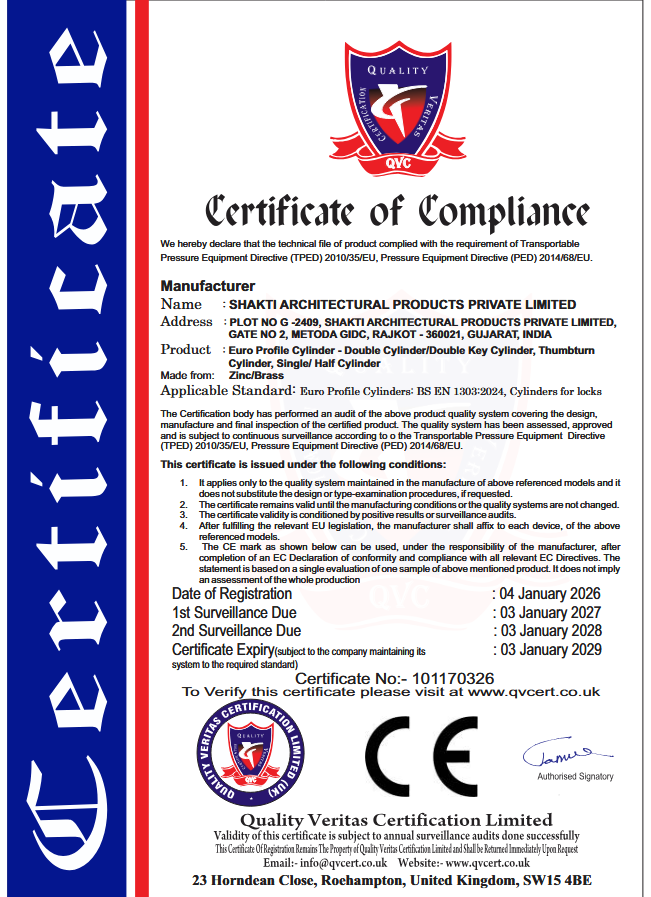 CE Certificate of Compliance – Euro Profile Cylinders